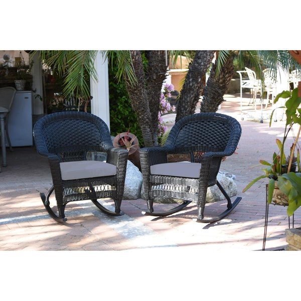 Propation W00207R-D-2-FS033 Black Rocker Wicker Chair with Steel Blue Cushion PR2439010